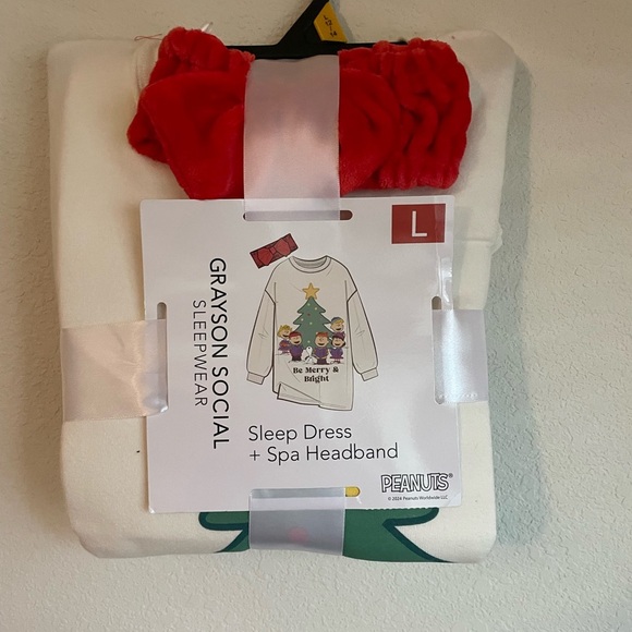 Grayson Social Peanuts Sleep Dress with Headband - White and Red - Picture 2 of 3